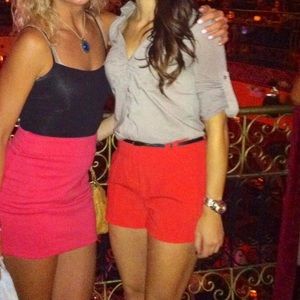 F21 Retro High Waist XS Red Poly Shorts w/Belt